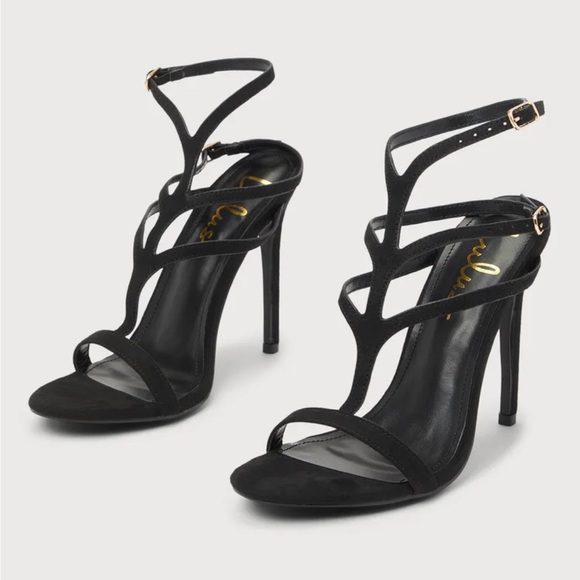 NWOT Lulu’s Bisty Black Suede Ankle Strap High Heel Sandals size 6 - Picture 3 of 9